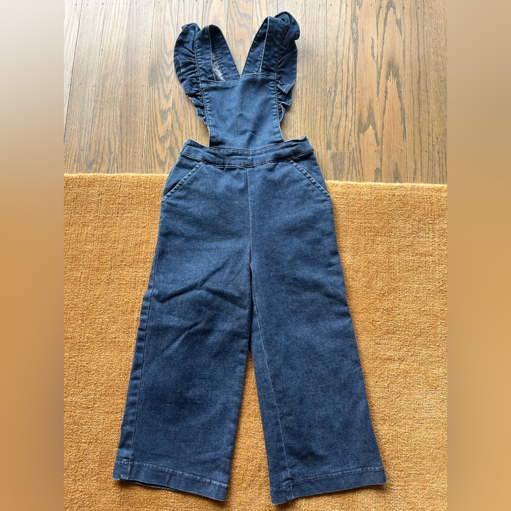 Hanna Andersson Blue Denim Overalls with ruffles size 4